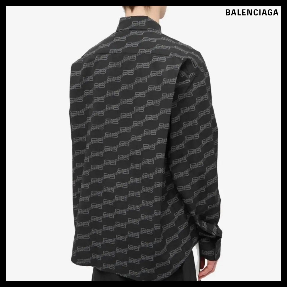 【BALENCIAGA】BB Monogram Long Sleeve Shirt Large Fit Grey