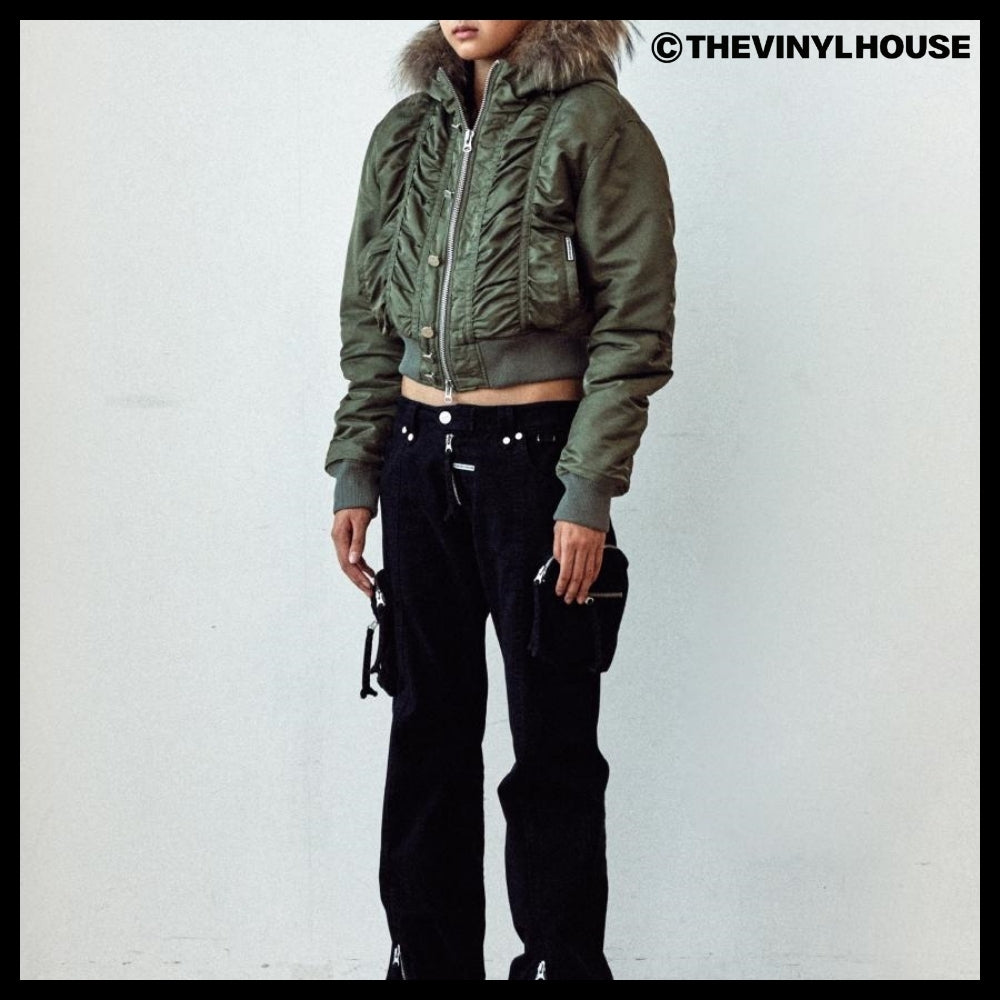 【THEVINYLHOUSE】Fur hooded MA-1 jacket Khaki