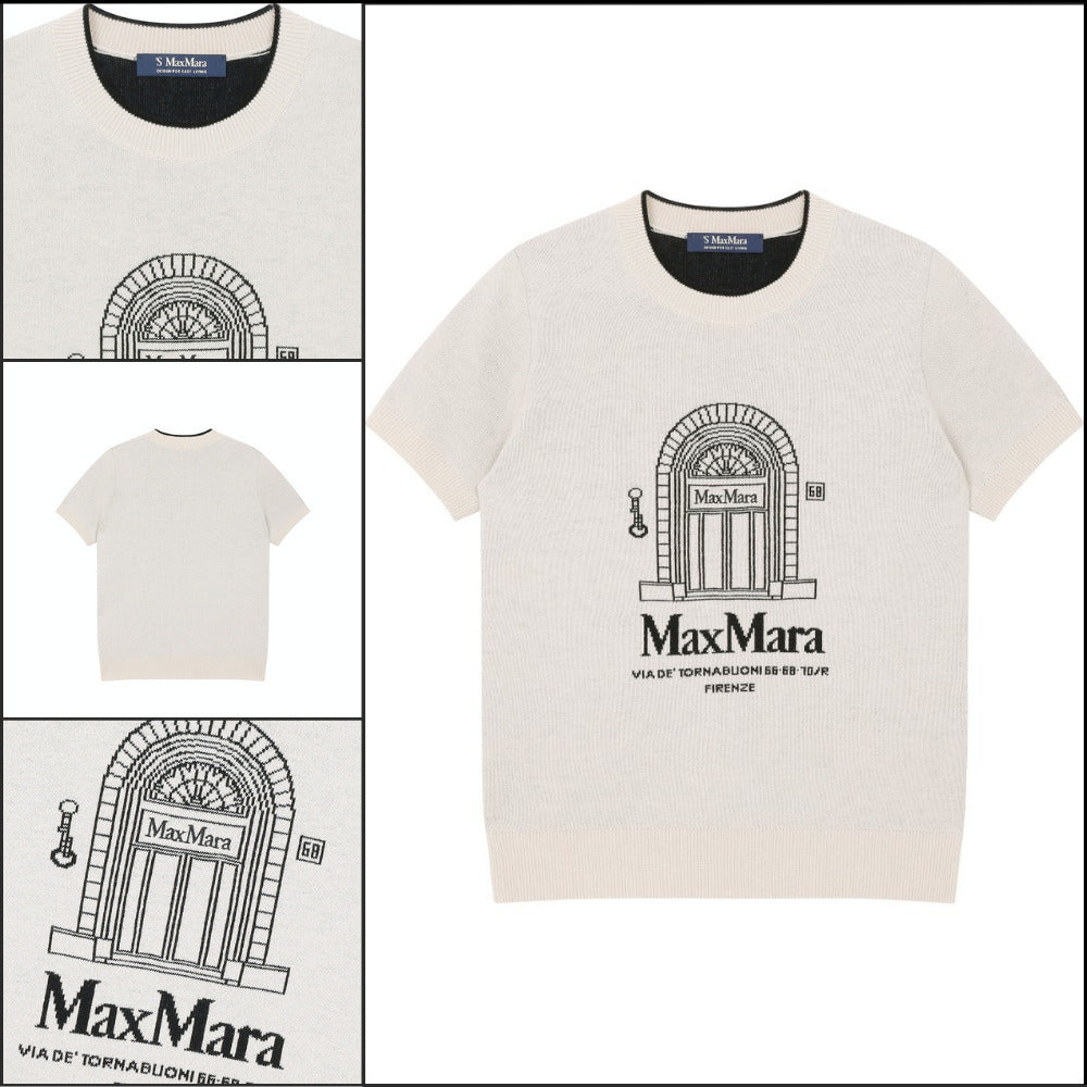【Max Mara】Euforia Wool Short Sleeve Knit Top Ecru