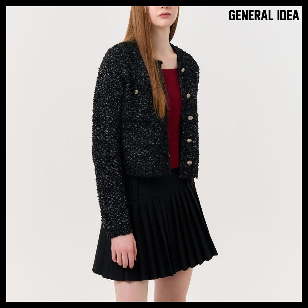 【GENERAL IDEA】Boucle Tweed Knit Jacket BLACK