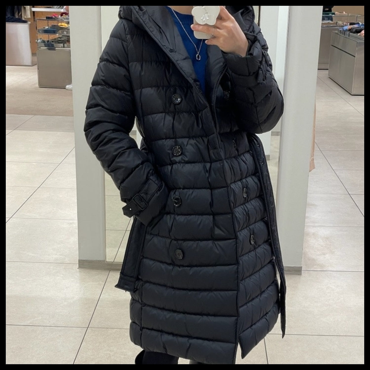 【BURBERRY】WITLEY Belted Long Down Coat Black