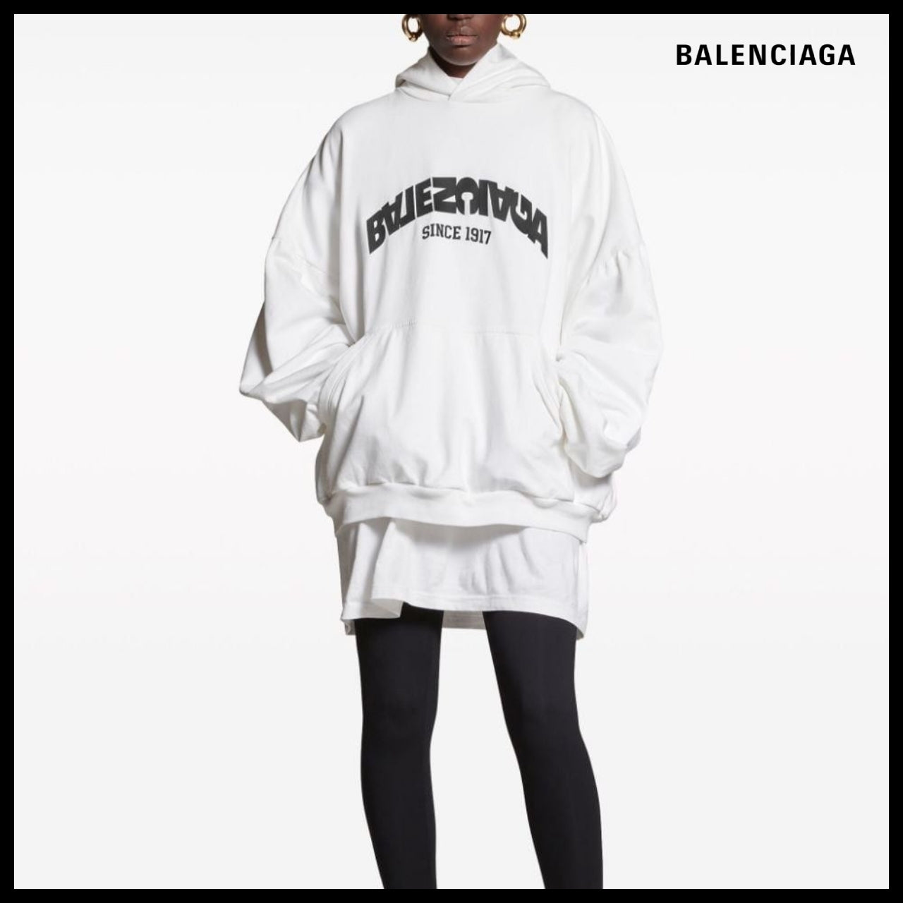 【BALENCIAGA】Back Flip Round Hoodie Oversized White