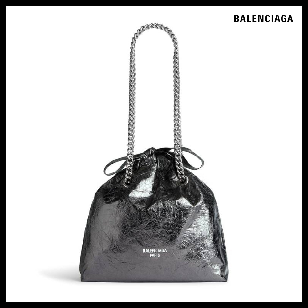【BALENCIAGA】Crush Small Tote Bag Dark Grey Metallized