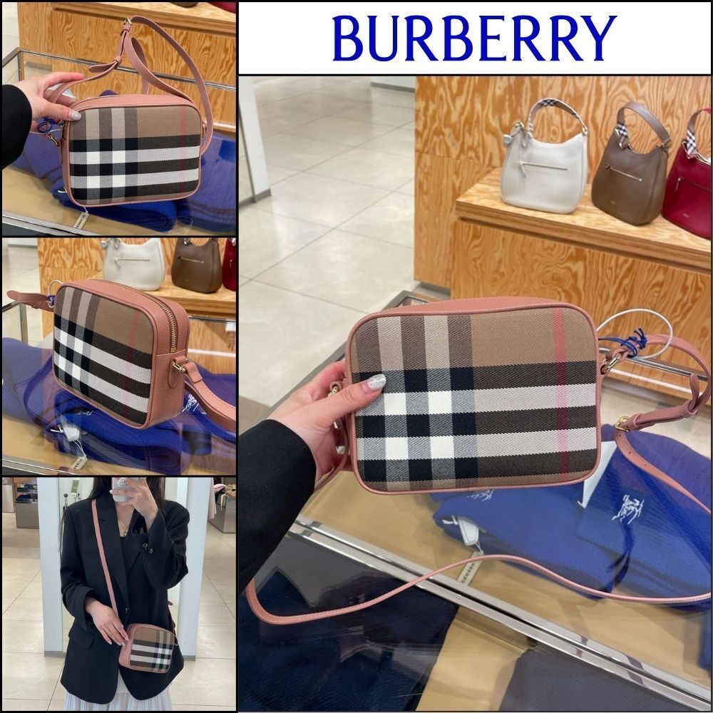 【Burberry】New House Check Leather Small Camera Bag Dark