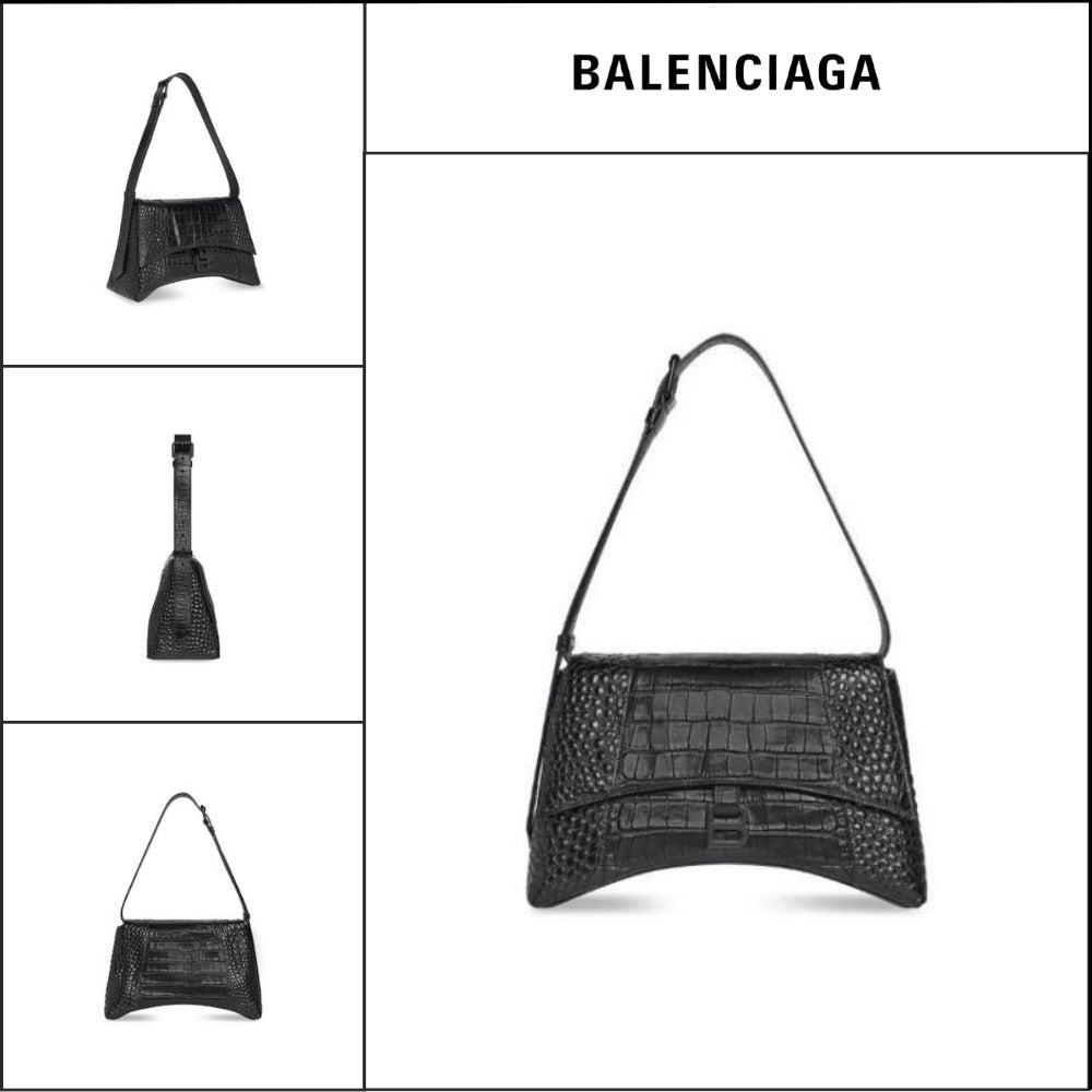【BALENCIAGA 】Downtown Medium Shoulder Bag Crocodile Emboss