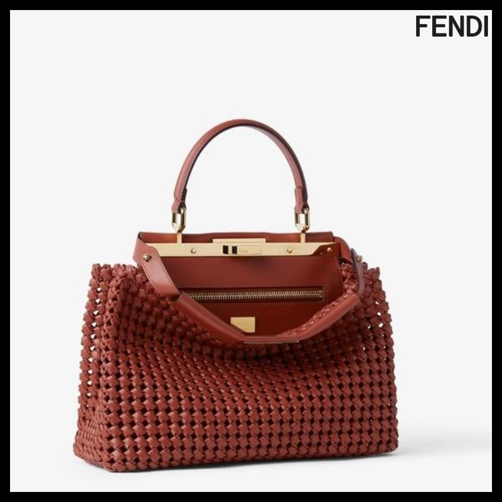【FENDI】Peekaboo Medium Leather Brown Tote Bag