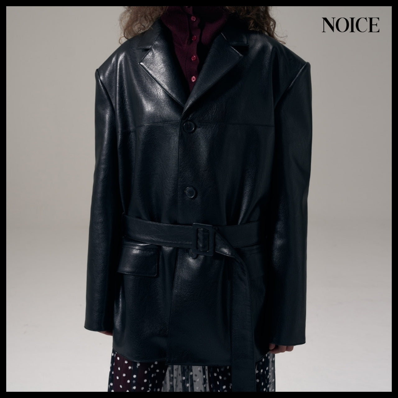 【NOICE】Oversize Belted Faux Leather Jacket
