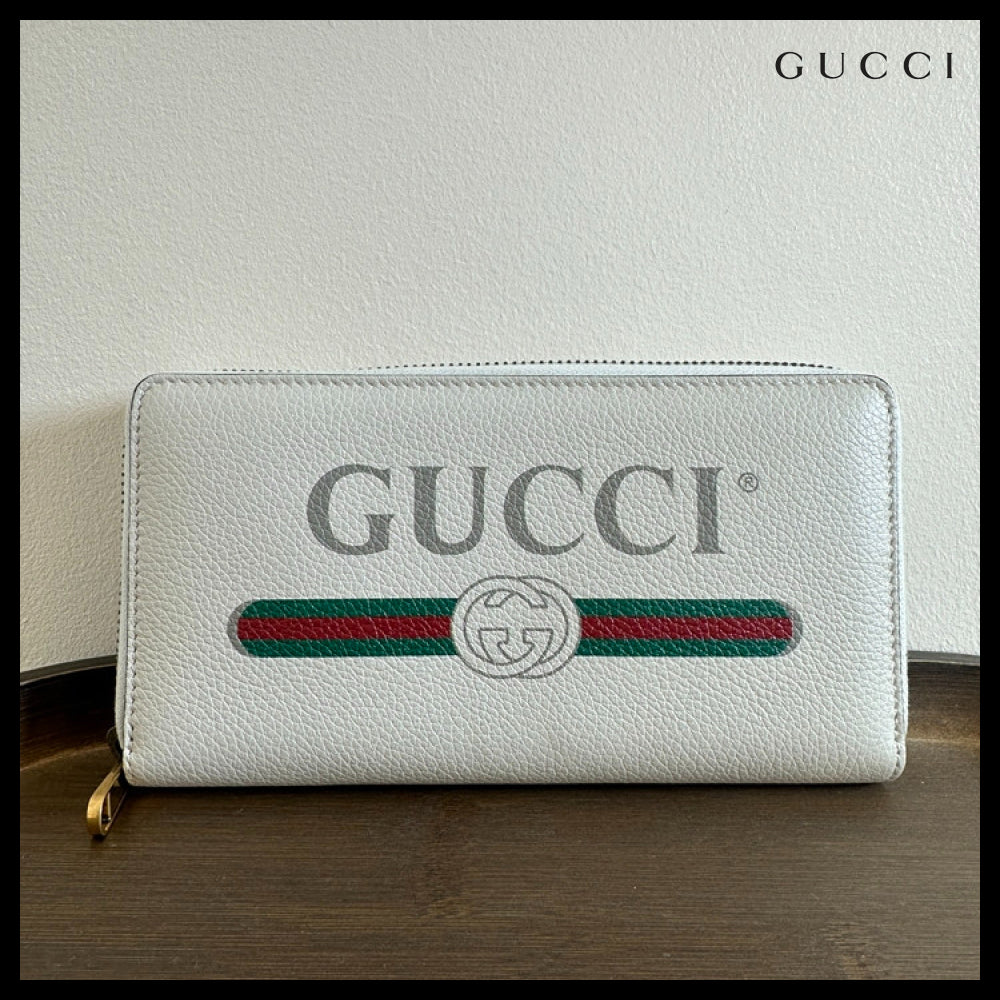 【GUCCI】Vintage Logo Print Leather Zip-Around Long Wallet