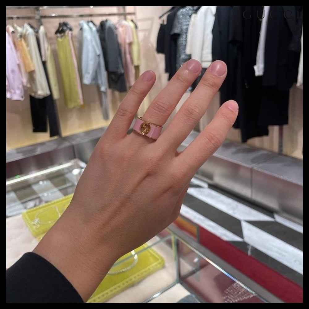 【GUCCI】Blondie Enamel Metal Wide Ring Pink