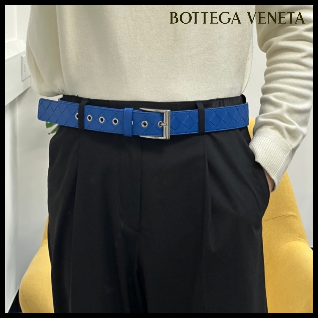 【BOTTEGA VENETA】Intrecciato Nappa Leather Men’s Belt BLUE