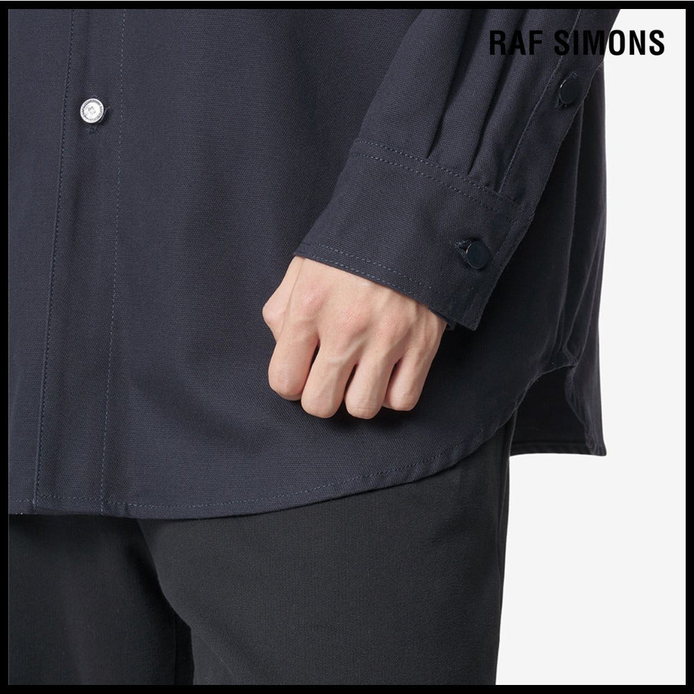 【RAF SIMONS】Straight Fit Leather Patch Denim Shirt Dark
