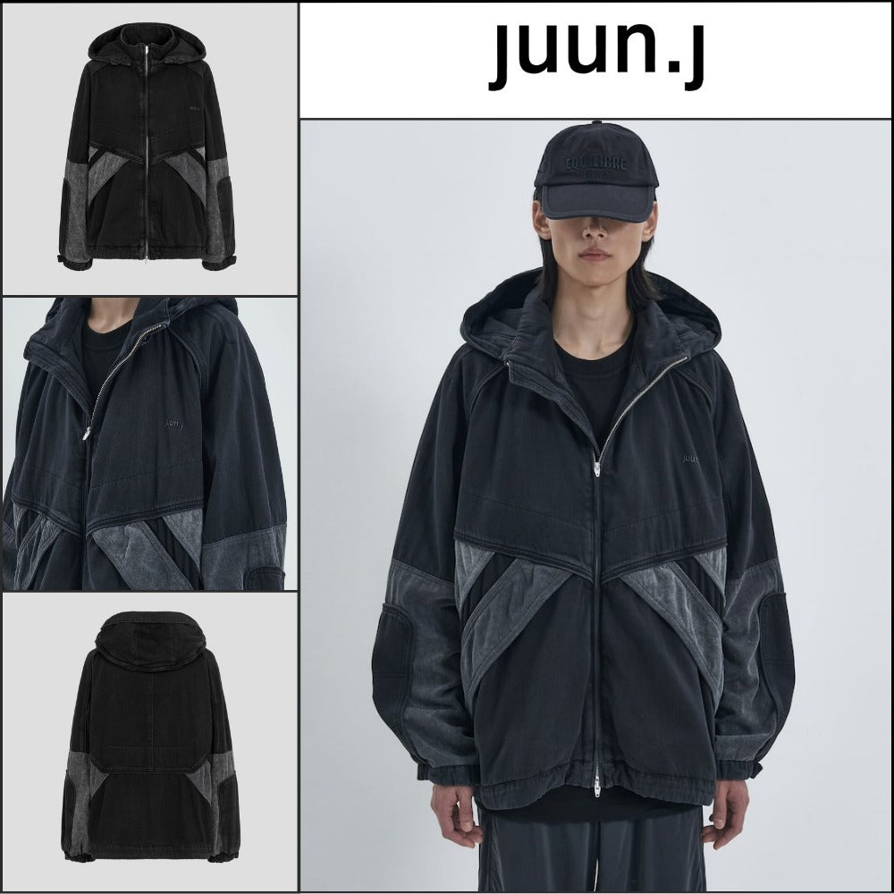 【JUUN.J】Denim Color Block Track Jumper Black