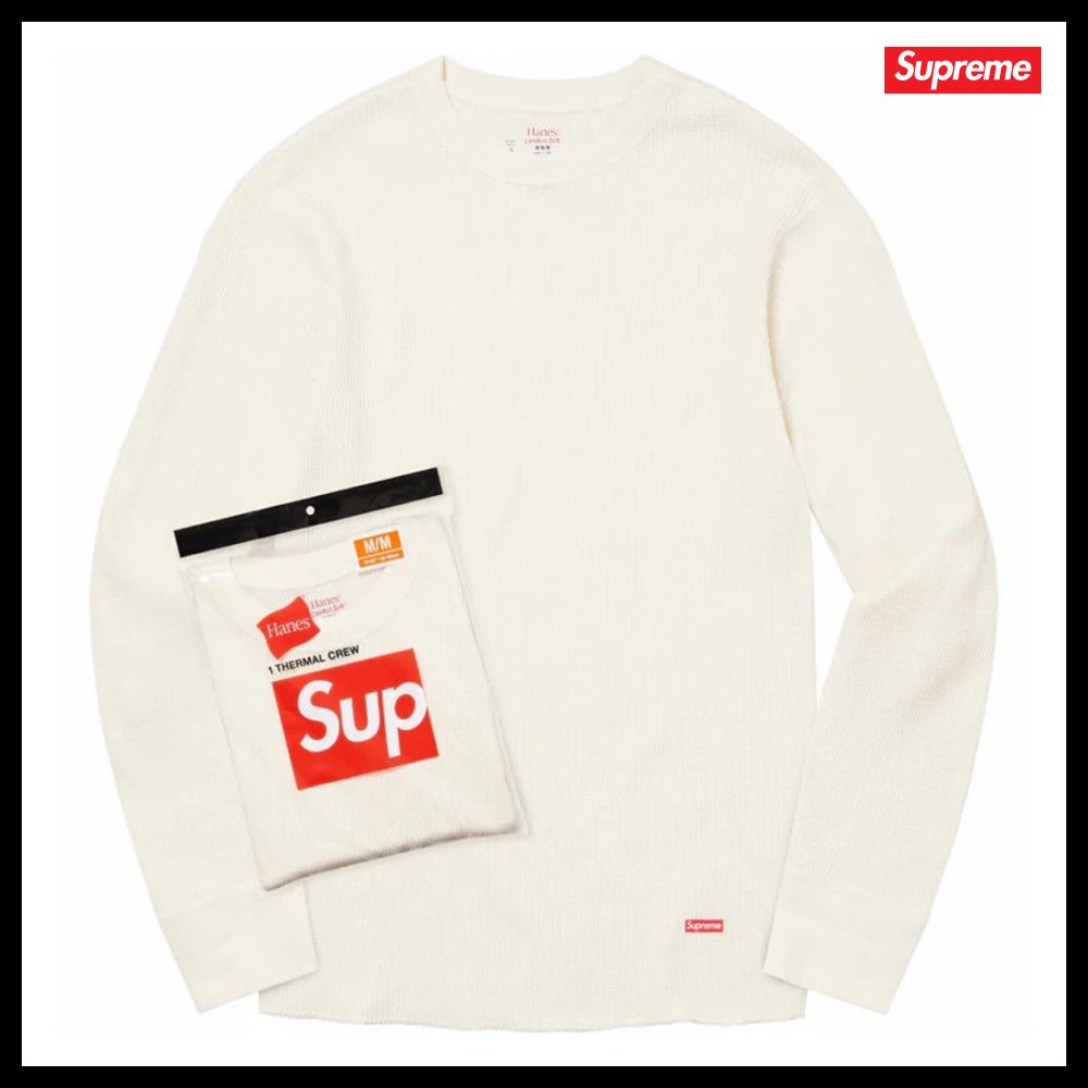 【Supreme】Hanes Thermal Crew Natural Black 1 Pack
