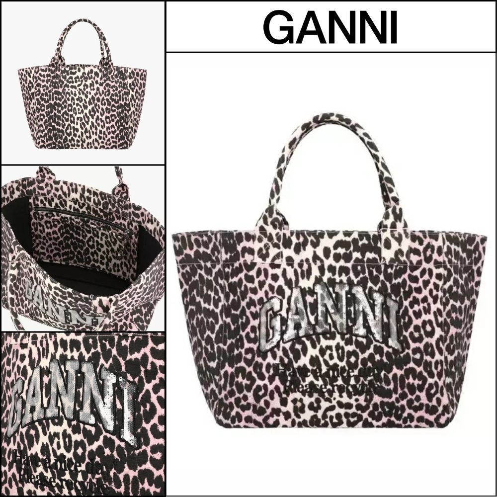 【Ganni】Leopard Print Medium Shopper Tote leopard shopper