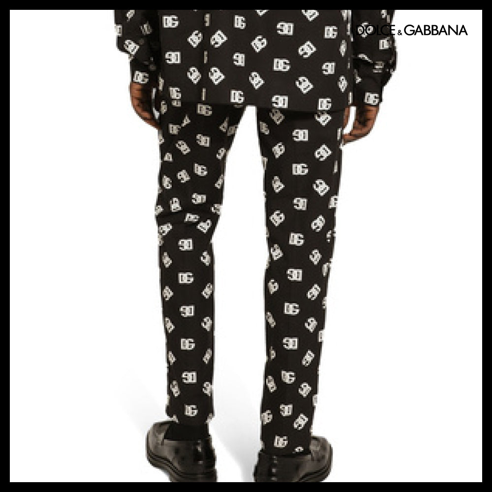 【Dolce & Gabbana】POPLIN PANTS WITH DG LOGO PRINT