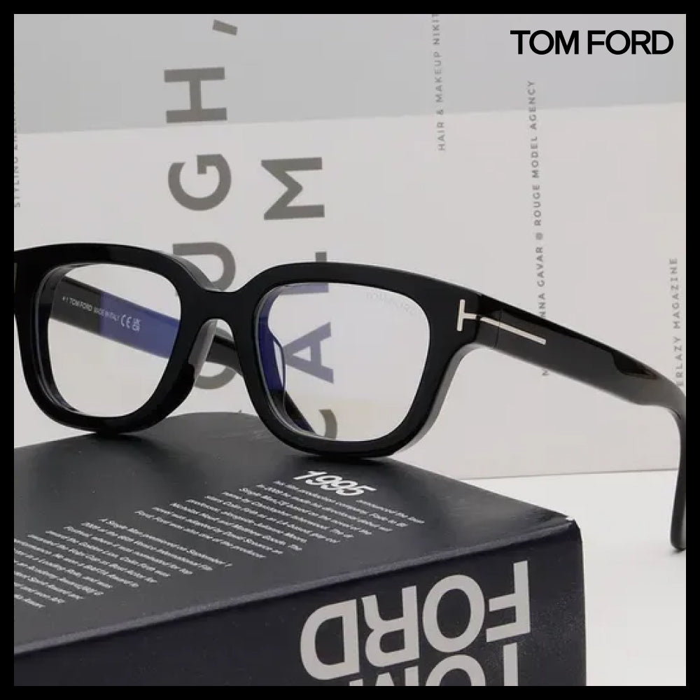 【TOM FORD】Bold Square Black Horn-Rimmed Eyeglasses