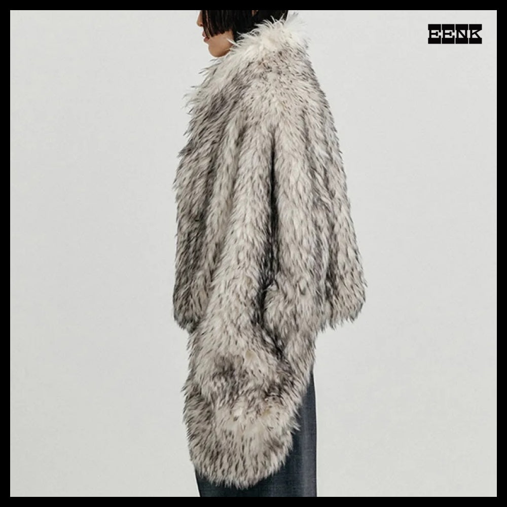 【EENK】FAUX FUR SHORT COAT Light Grey