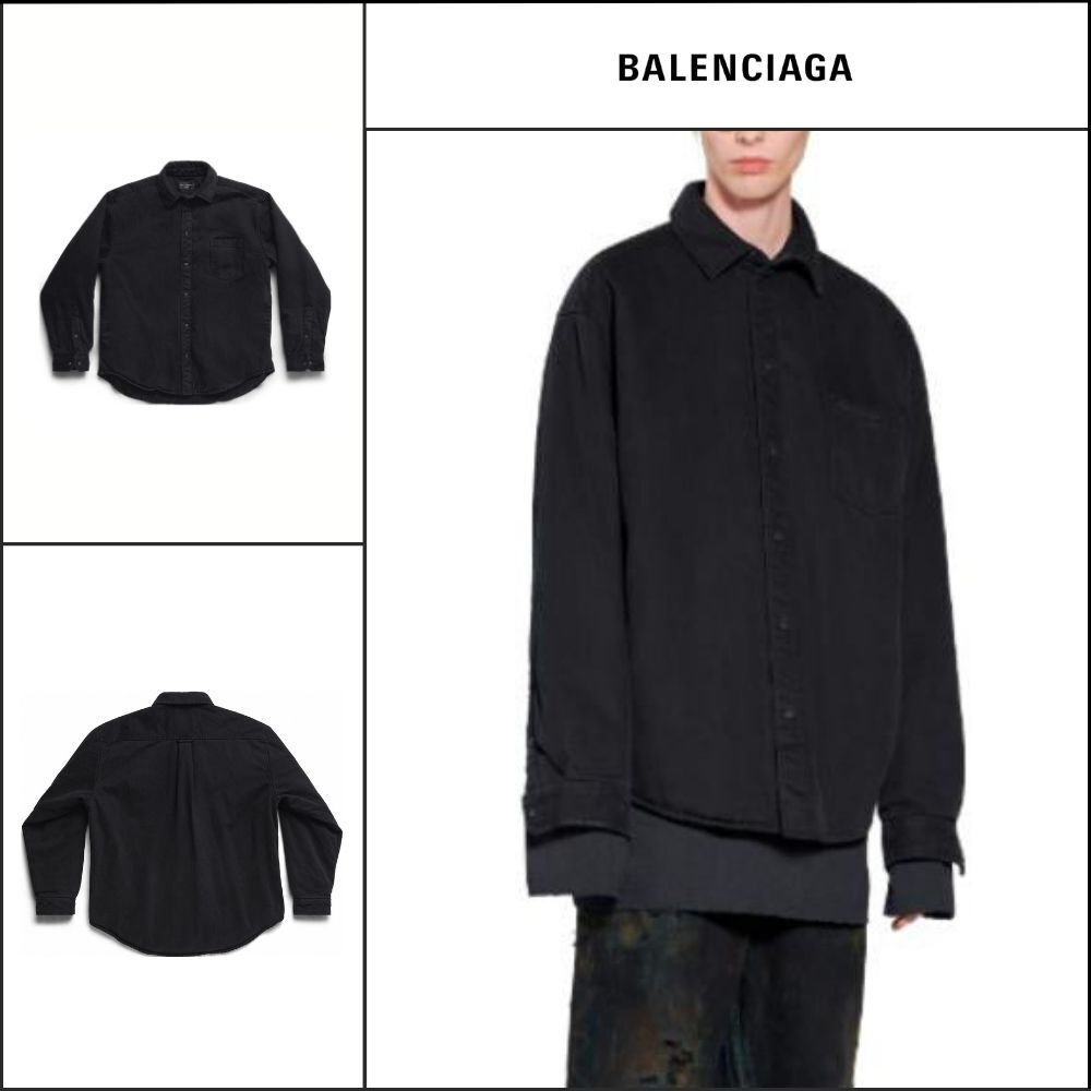 【BALENCIAGA】Padded Shirt Large Fit Black