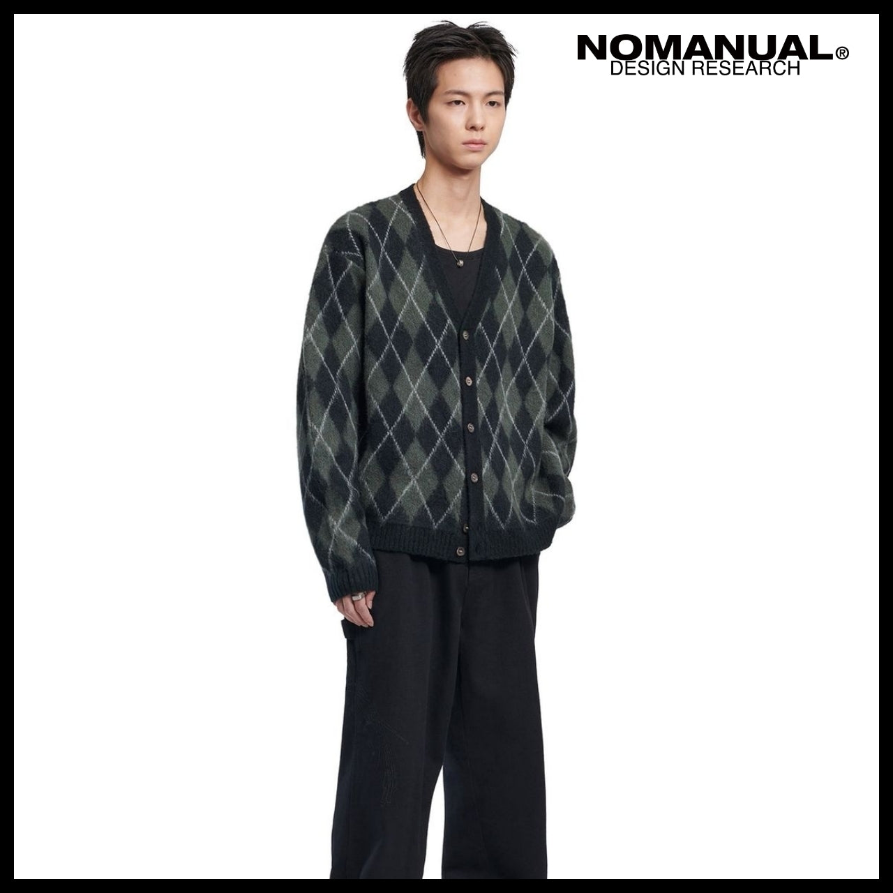 【NOMANUAL】Argyle hairy cardigan (4 colors)