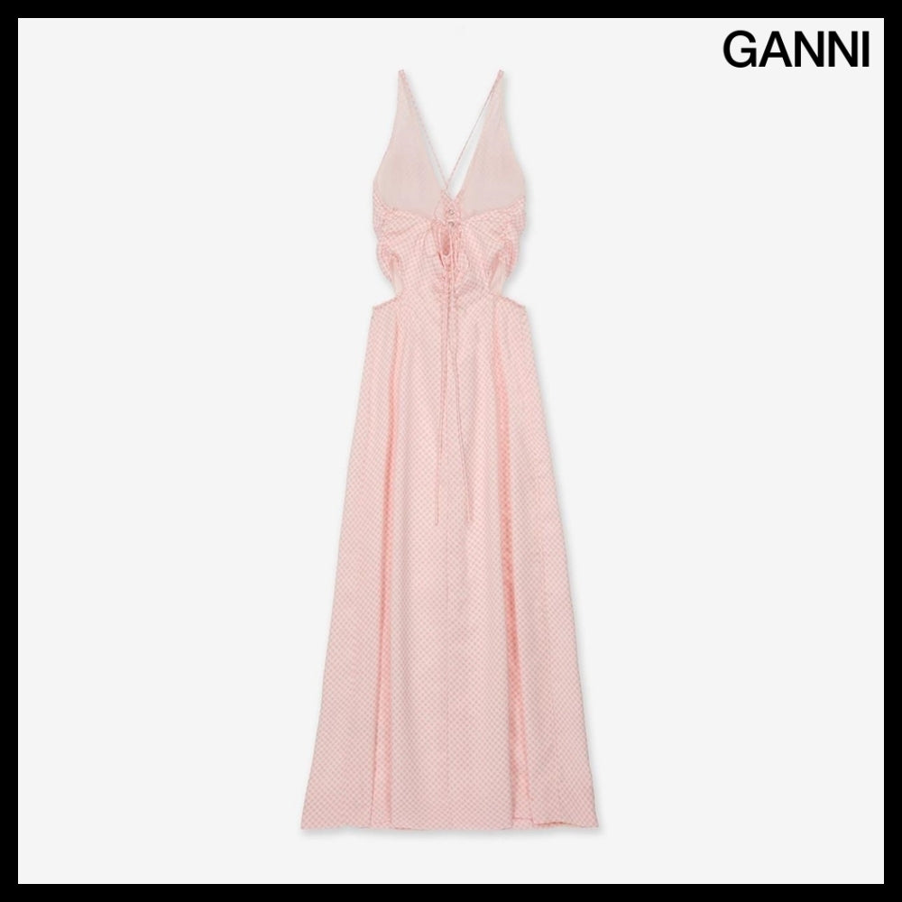 【Ganni】サテンマキシドレス ライトライラック