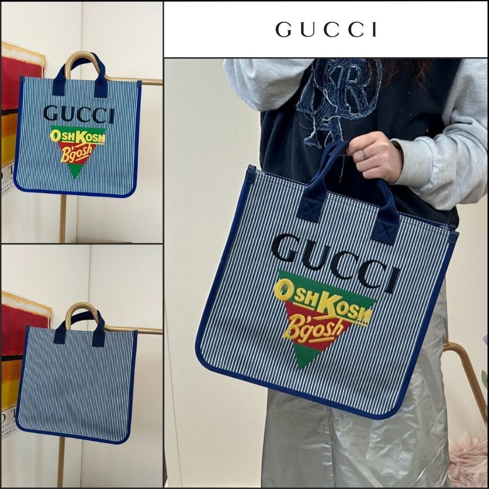 【GUCCI X OSHKOSH】Logo Stripe Square Tote Bag