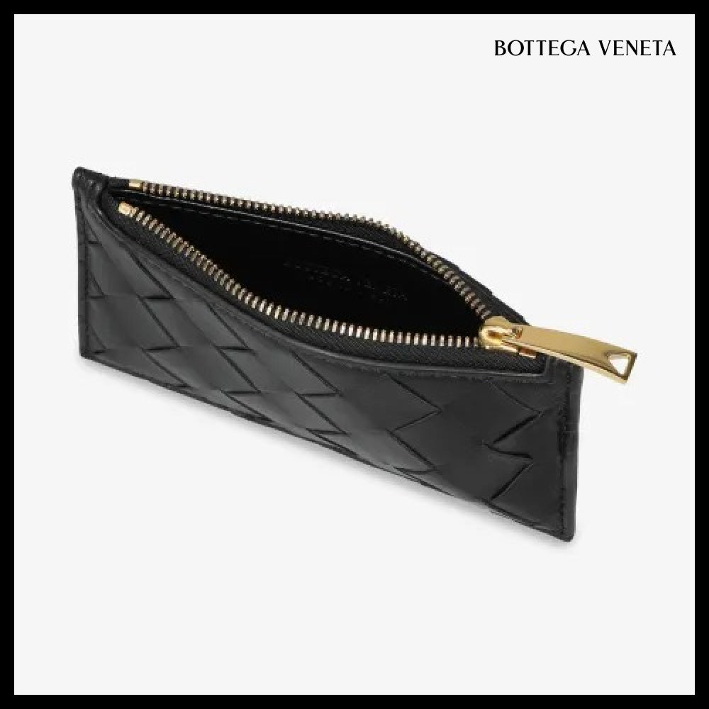 【BOTTEGA VENETA】Intrecciato Zip Card Holder Black