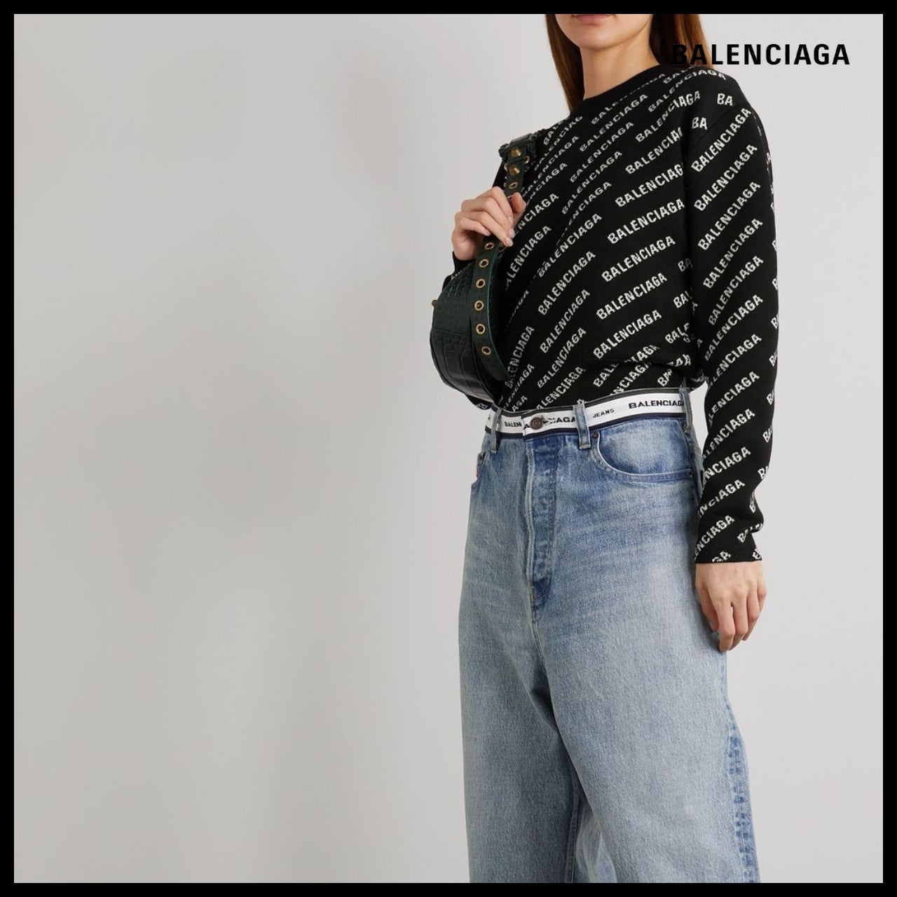 【BALENCIAGA】Mini Allover Logo Sweater Black White