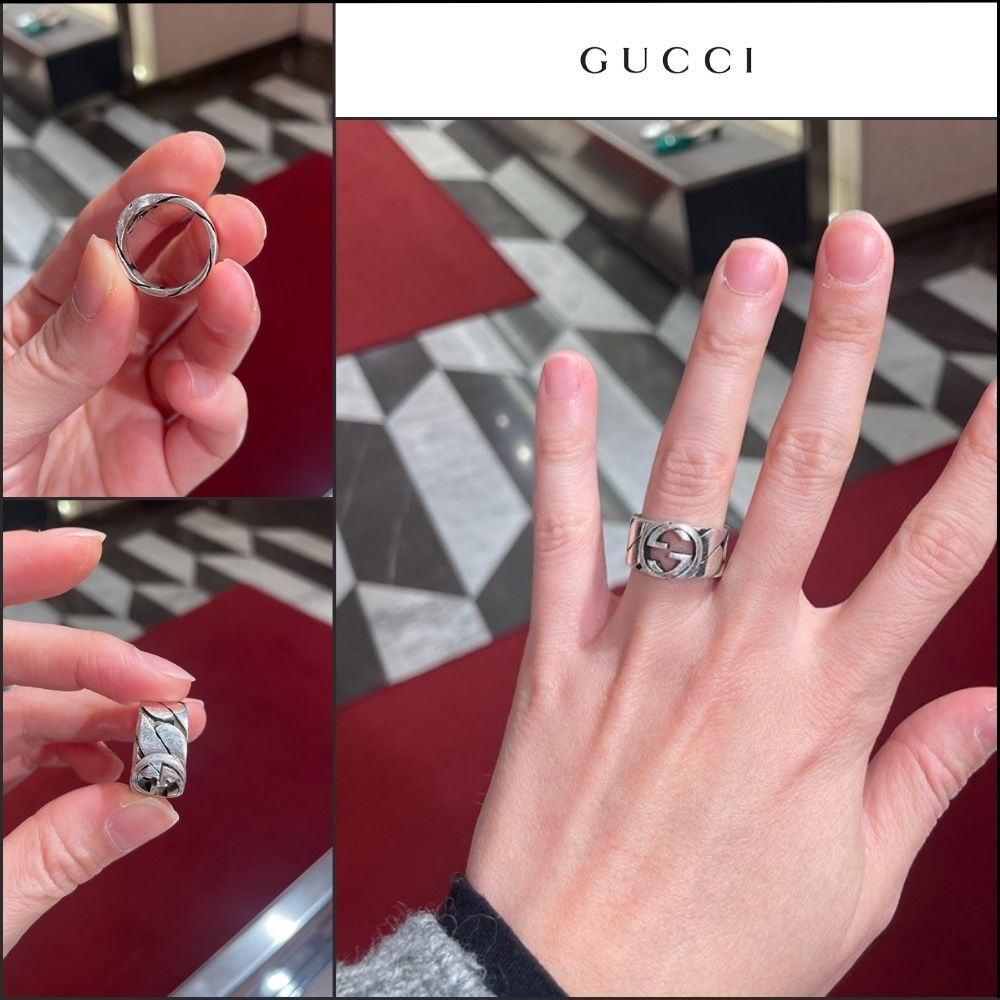 【GUCCI】Interlocking G Chain Wide Ring Silver