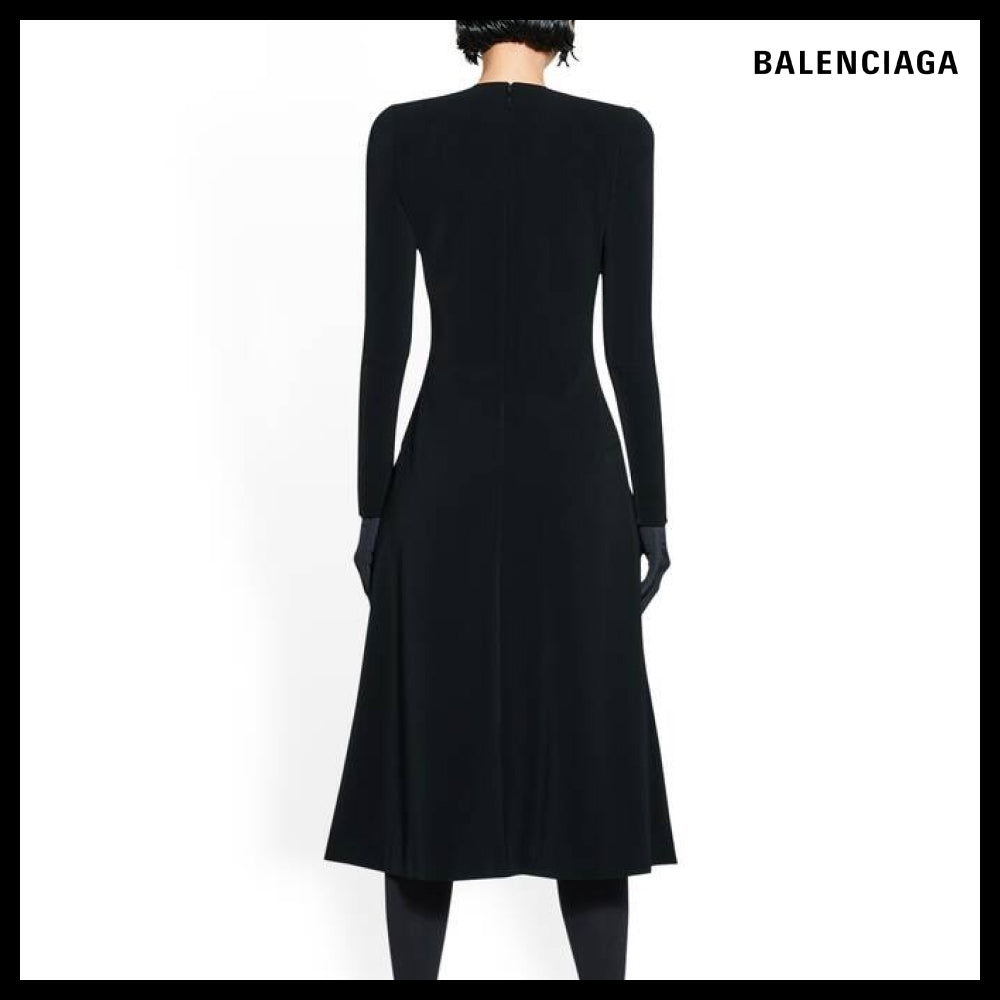 【BALENCIAGA】A-line Crewneck Dress Black