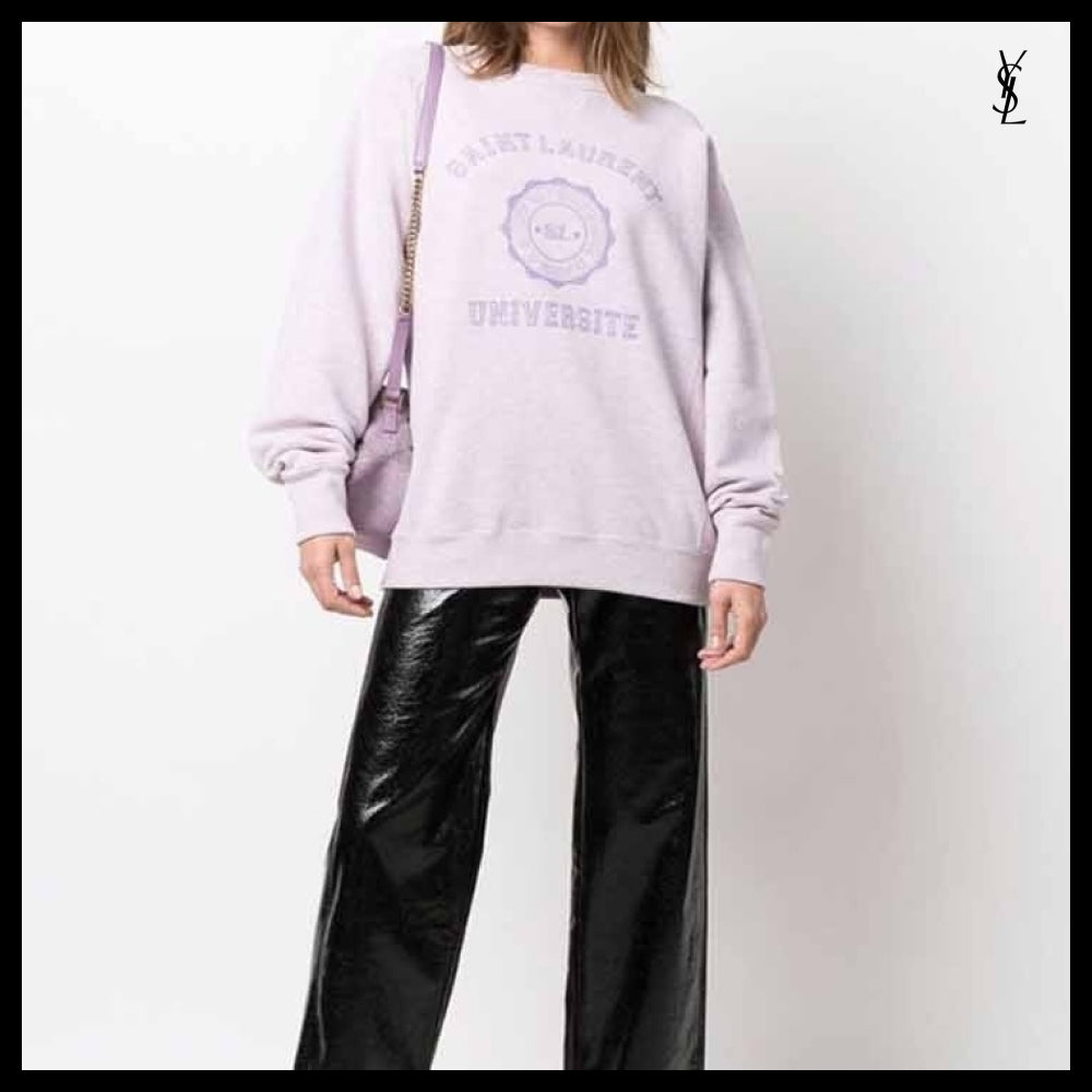 【Saint Laurent】University Logo Sweatshirt Lilac Unisex