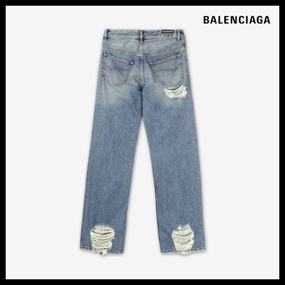 【BALENCIAGA】Ripped Denim Pants Sunbleached Blue