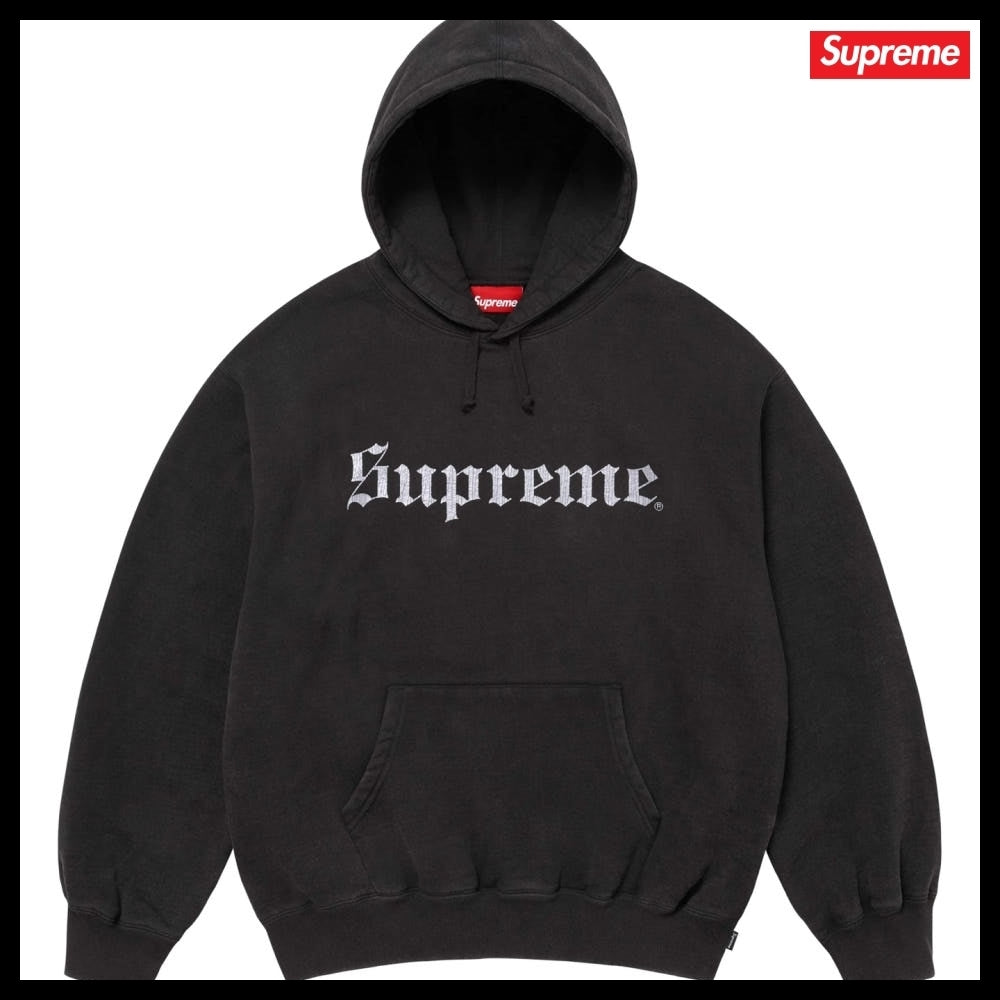 【Supreme】Washed Old English Hooded Sweatshirt Black 25FW
