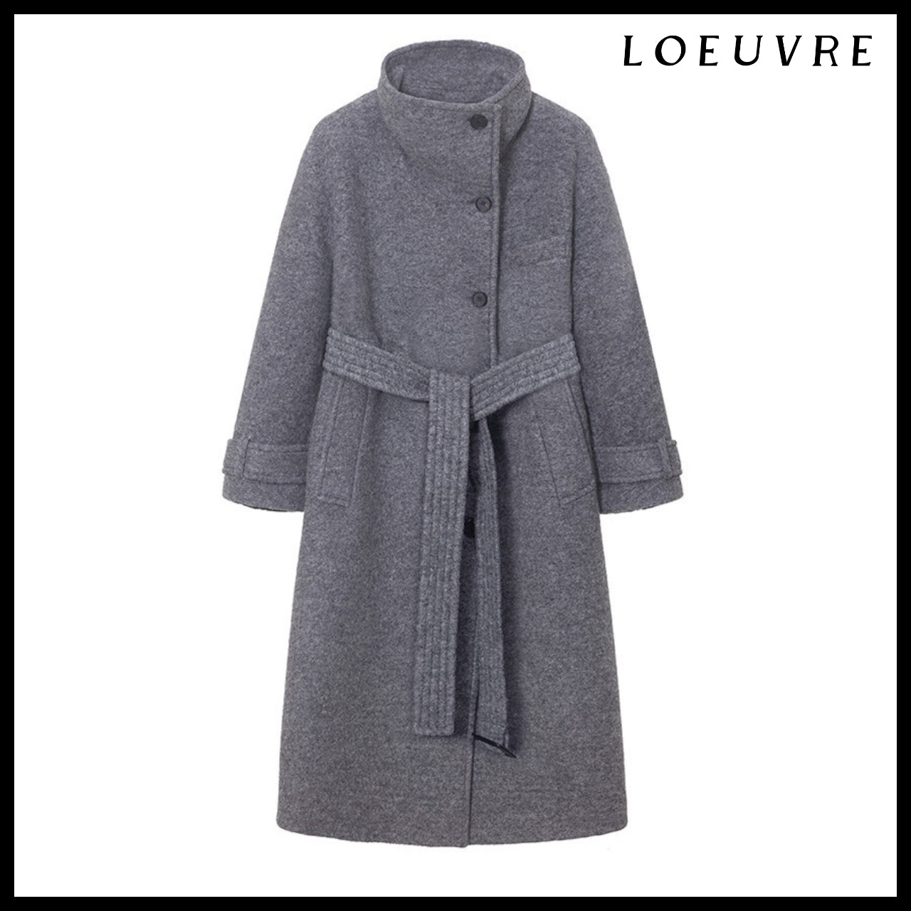 【LOEUVRE】Belted High-Neck Long Coat 3Colors