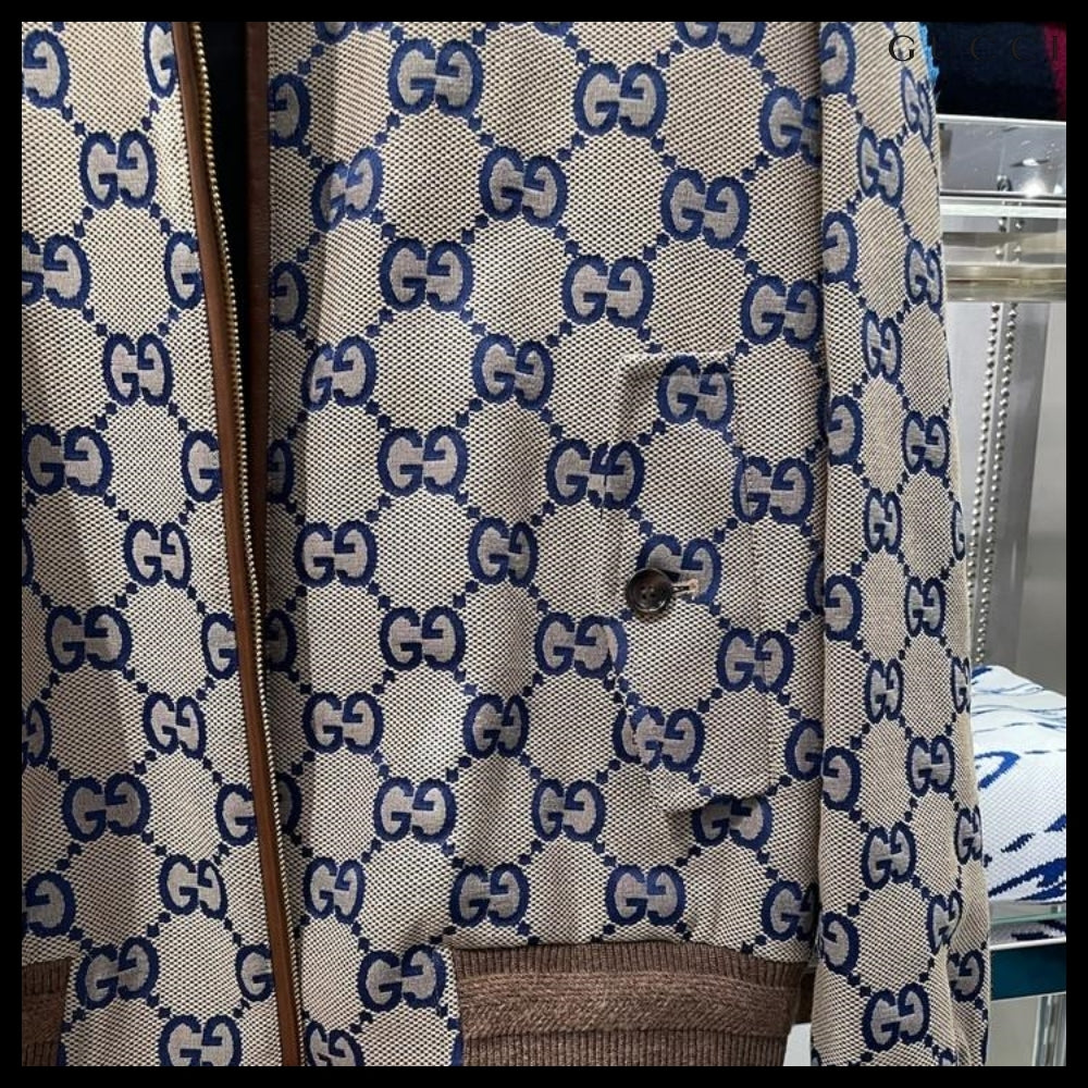 【GUCCI】GG Canvas Cotton Blend Blouson Jacket Beige Blue