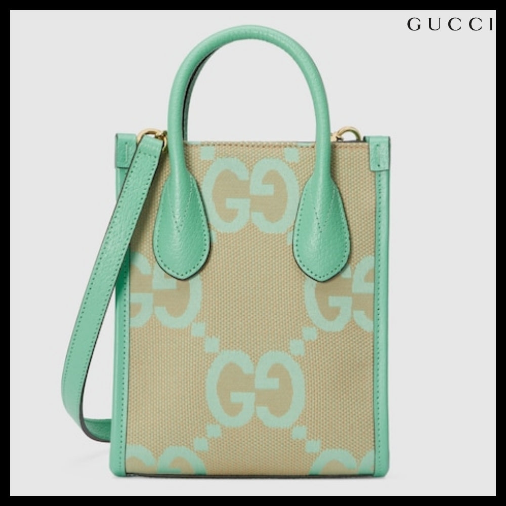 【GUCCI 】Jumbo GG Logo Mini Tote Bag BEIGE MINT