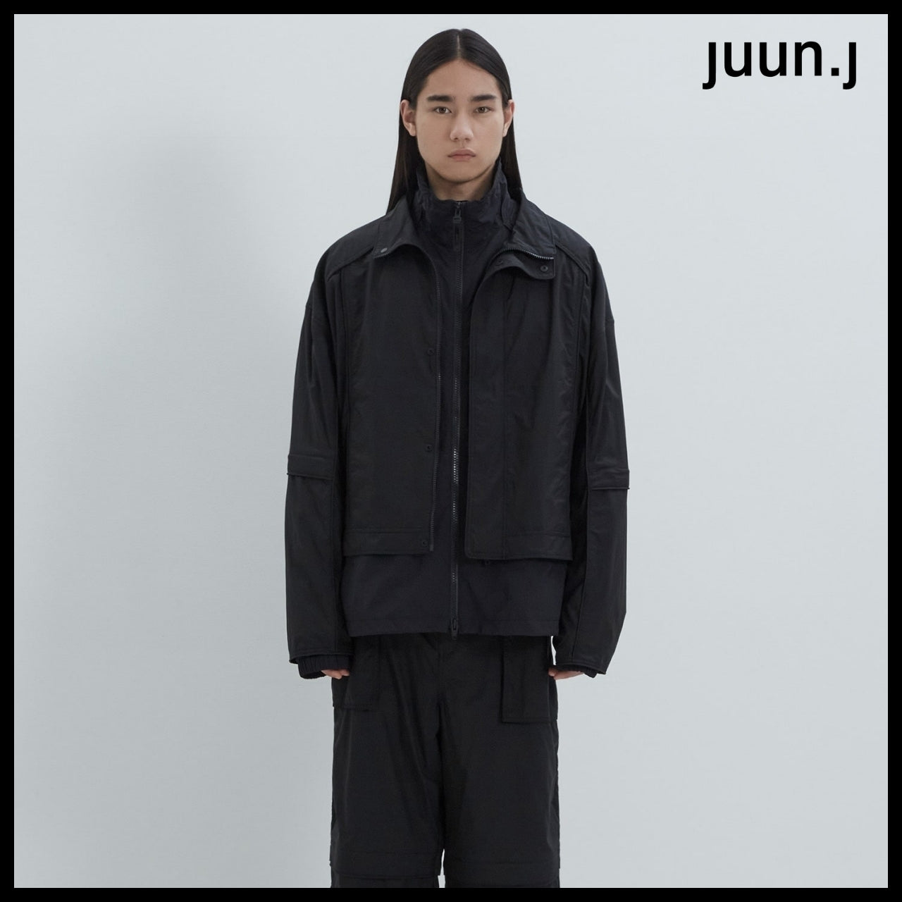 【JUUN.J】Ripstop Layered Puckering Jumper Black
