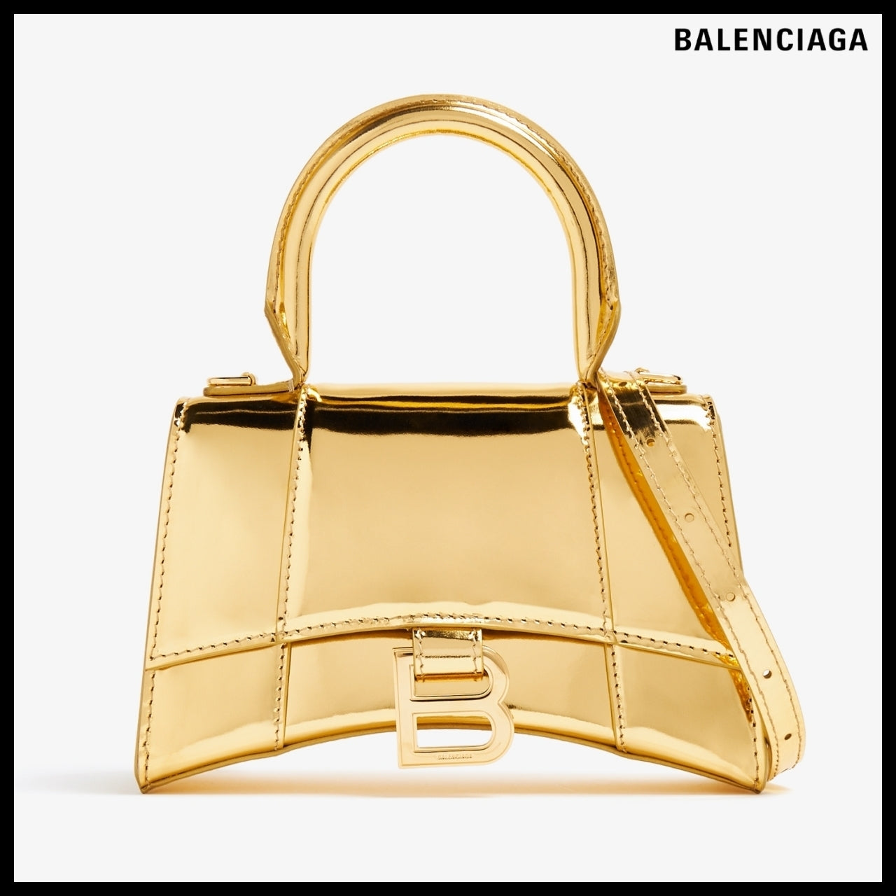 【BALENCIAGA】Hourglass XS Top Handle Handbag in Gold
