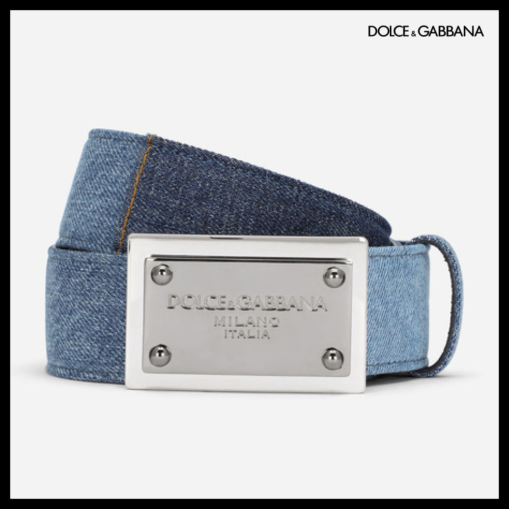 【Dolce & Gabbana】PATCHWORK DENIM BELT WITH LOGO TAG