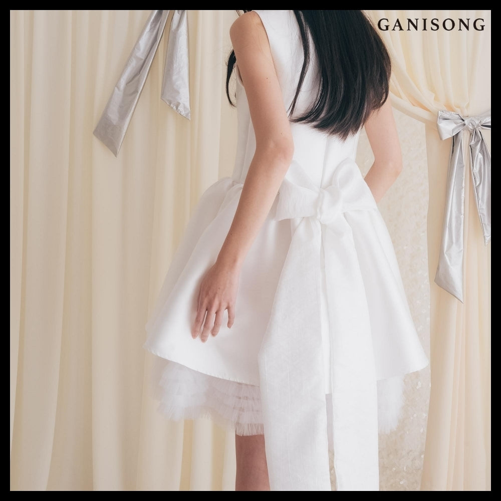 【GANISONG】Bridal Can Can Mini Dress White
