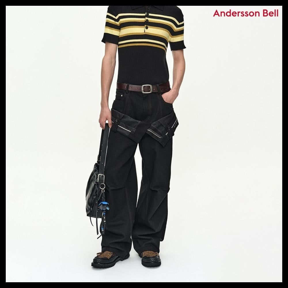 【ANDERSSON BELL】Double Waistband Wide-Leg Trousers Black