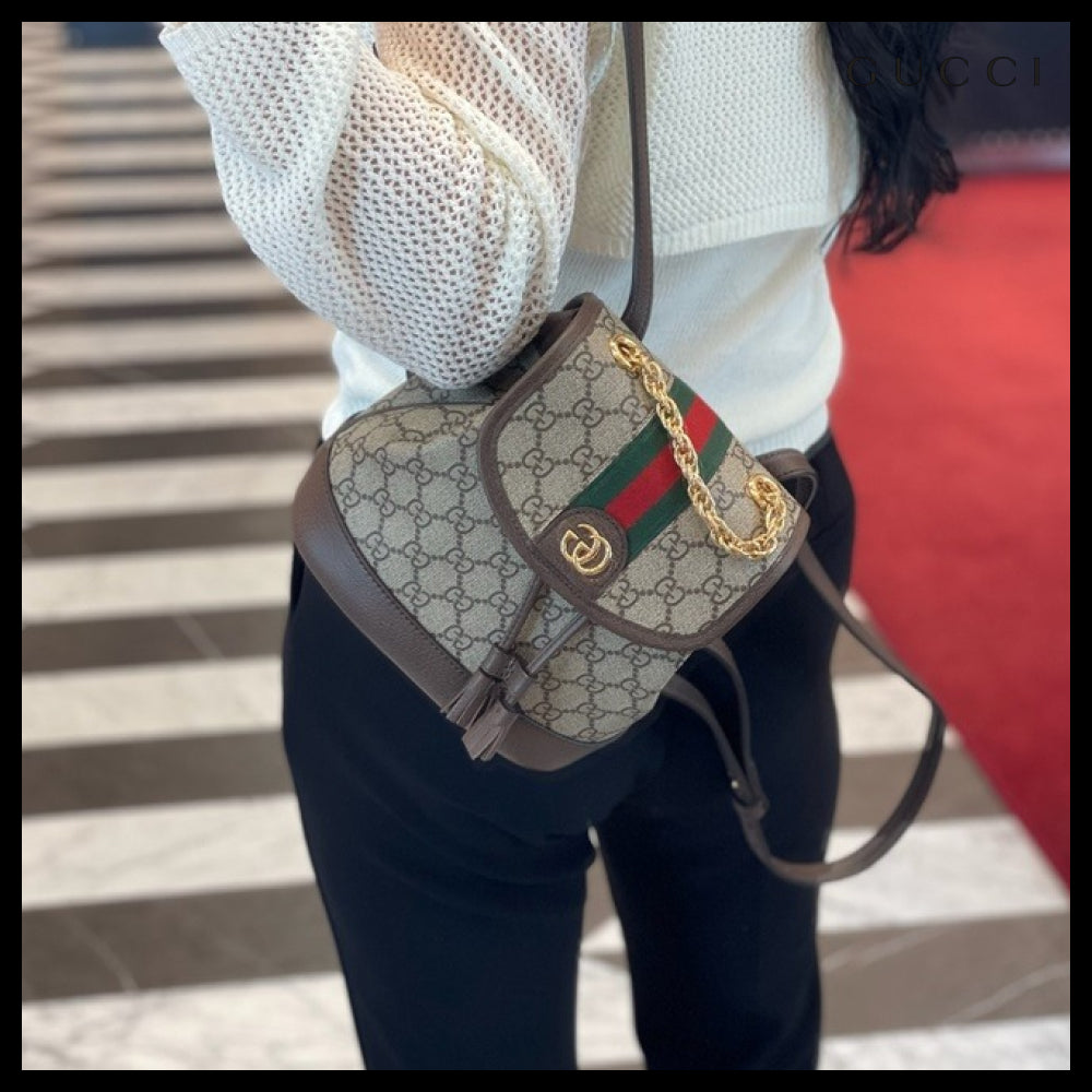 【GUCCI】GG Ophidia Supreme Mini Backpack Beige Ebony