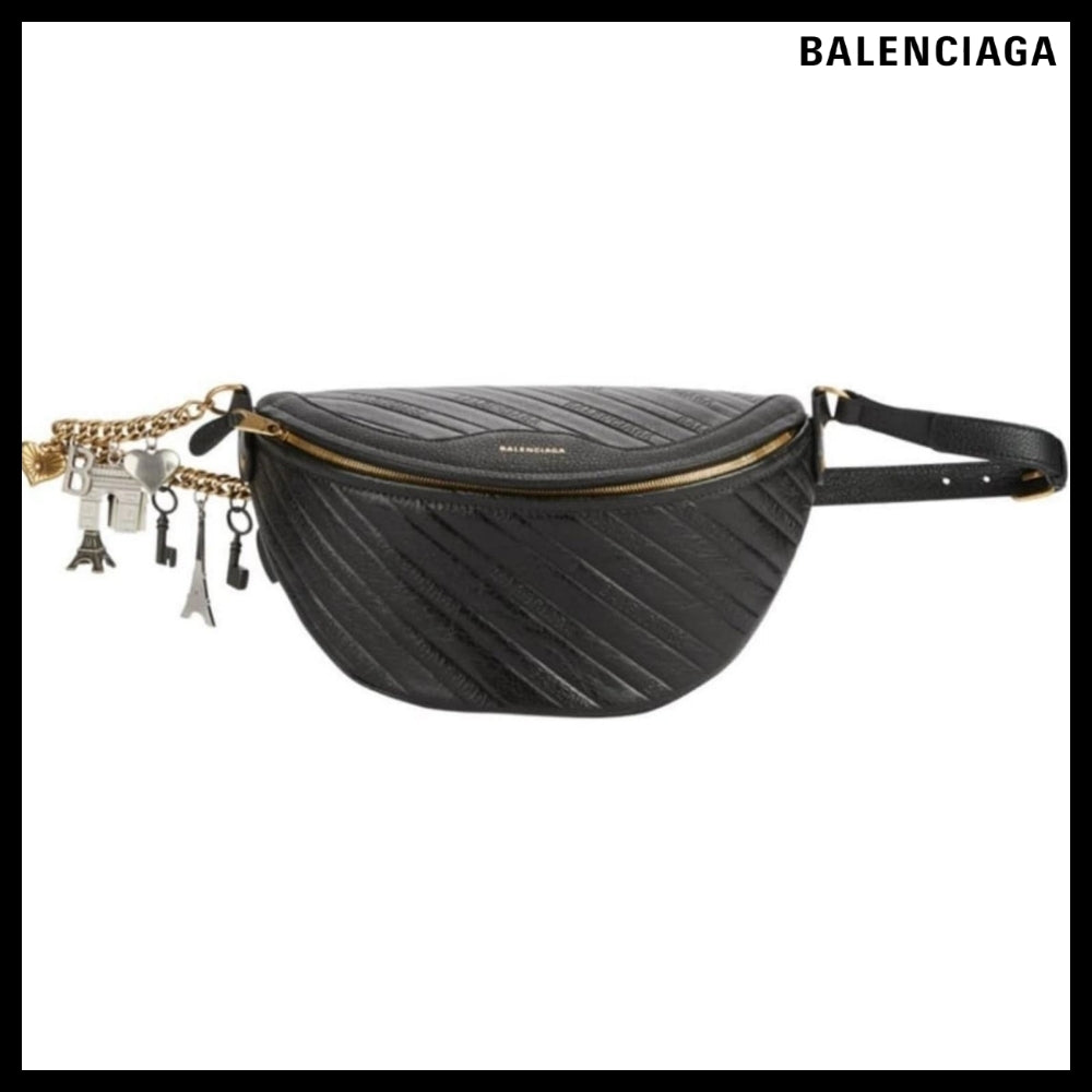 【Balenciaga】Black Leather Souvenir Belt Bag