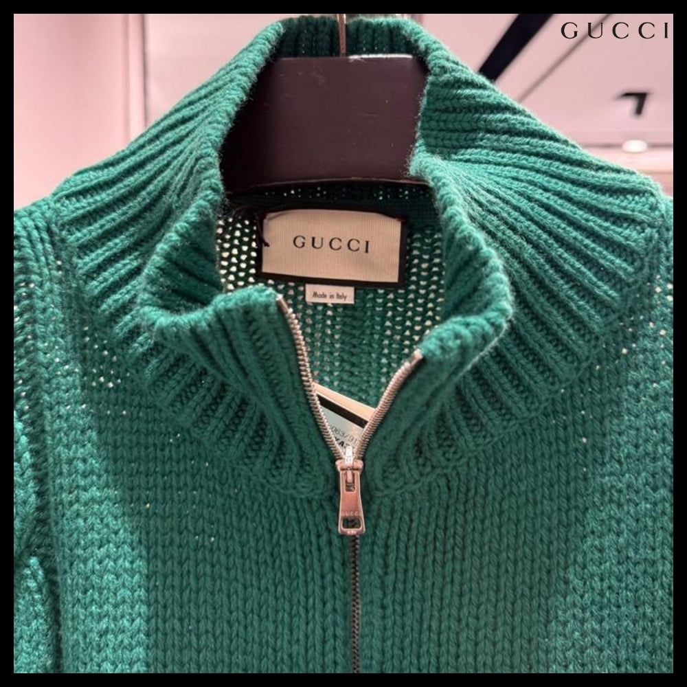 【GUCCI】Web Stripe Wool Knit Bomber Jacket Yard