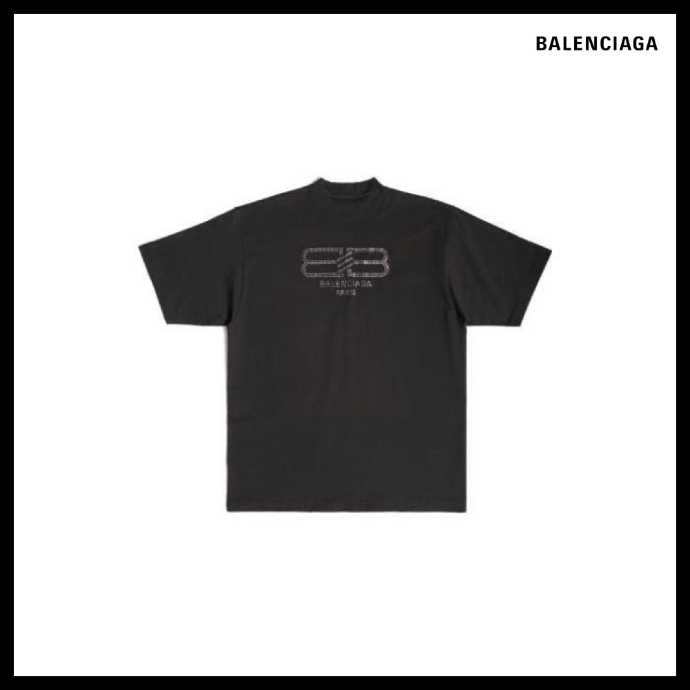 【BALENCIAGA】BB Paris Strass T-Shirt Medium Fit Black Faded