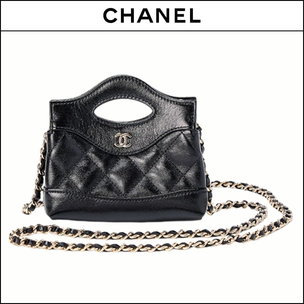 【CHANEL】Clutch with Chain Shiny Lambskin & Gold Black