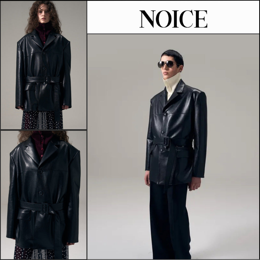 【NOICE】Oversize Belted Faux Leather Jacket
