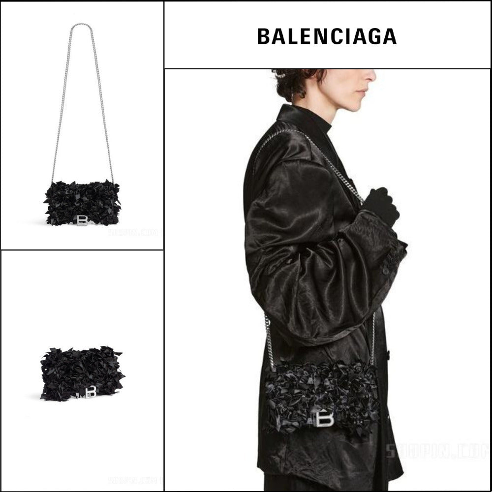 【BALENCIAGA】Hourglass Satin Bow Chain Wallet