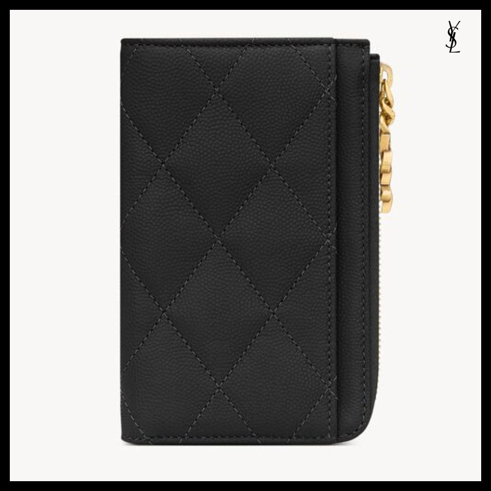 【Saint Laurent】Leather CASSANDRE BIJOU Zipped Card Case