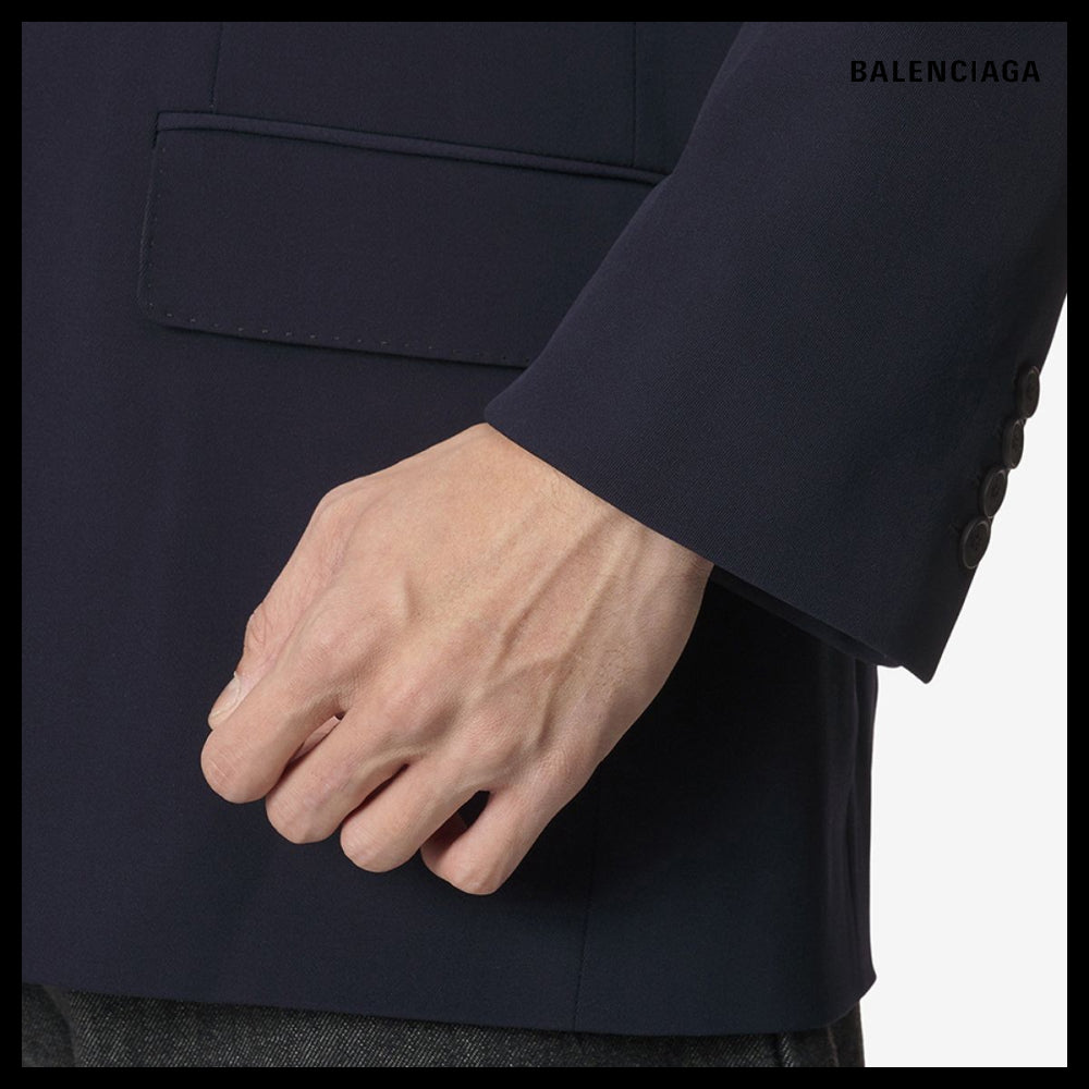 【BALENCIAGA】Virgin Wool Single-Breasted Jacket Navy
