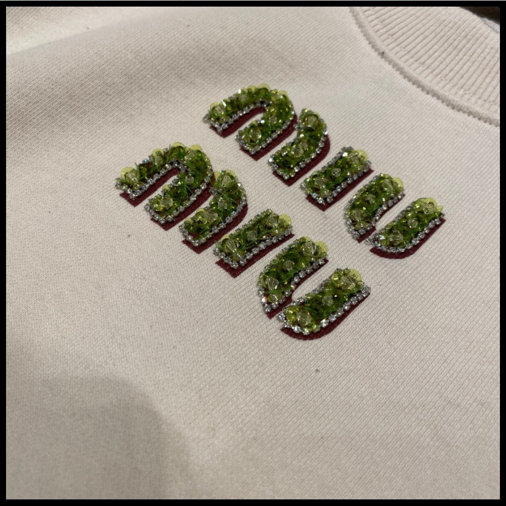 【MiuMiu】ビーズ刺繍ロゴ フェルパコットン スウェットシャツ